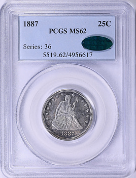 1887 Seated Liberty Quarter PCGS MS-62 (CAC Green) (Item 2001274