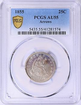1855 Seated Liberty Quarter Arrows PCGS AU-55 (Toned) (Item