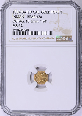 1857-Dated 1/4 California Fractional Gold Token Indian - Bear #2a