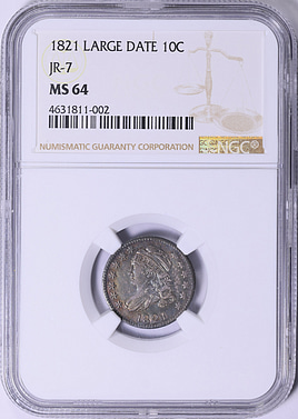 1821 Capped Bust Dime Large Date JR-7 NGC MS-64 (Toned) (Item