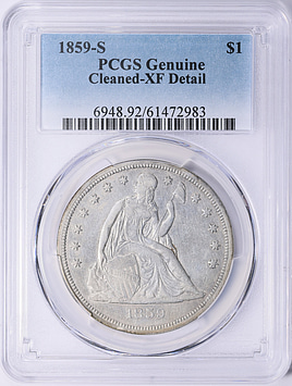1859-S Seated Liberty Silver Dollar PCGS Genuine XF Details (Item