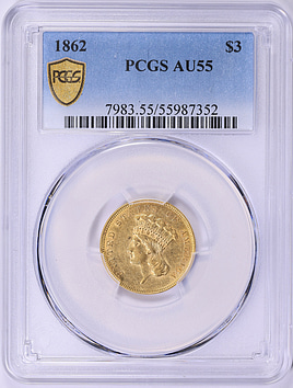 1862 Three-Dollar Gold Piece PCGS AU-55 (Item 2005302