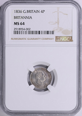 Great Britain 1836 Silver 4 Pence (Groat) KM-711 NGC MS-64 (Item