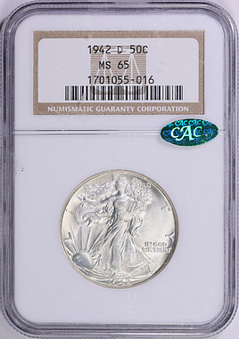 1942-D Walking Liberty Half Dollar NGC MS-65 (CAC Green) (Item