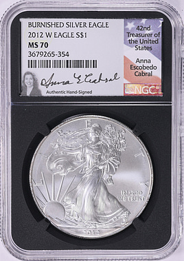 いぶし銀です 2012-W $1 Silver Eagle Burnished NGC MS-70 (Anna Escobedo Cabral