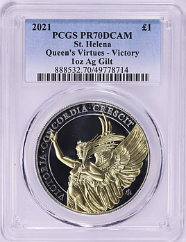 St. Helena 2021 Gilt Silver £1 The Queen's Virtues, Victory PCGS