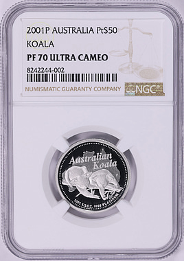 Australia 2001-P Platinum $50 Koala KM-919 NGC Proof-70 UC (APtW