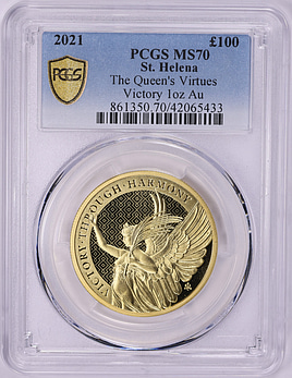 2021年 セントヘレナ 女王の美徳 勝利の女神 ￡100 PCGS MS70 St. Helena 2021 Gold £100 The Queen's Virtues Victory KM-134 PCGS