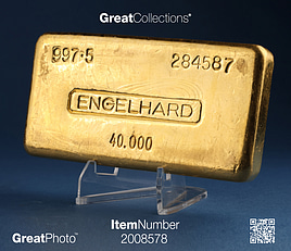 c1960s Large Gold 40 Oz. Engelhard Poured Ingot/Bar Uncertified