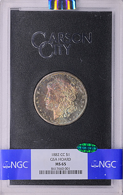 1882-CC Morgan Silver Dollar GSA Hoard NGC MS-65 (CAC Green) (GSA