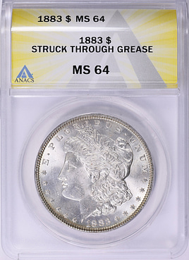 Mint Error 1883 Morgan Dollar Struck Through Grease ANACS MS-64