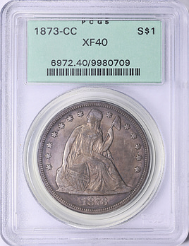 1873-CC Seated Liberty Silver Dollar PCGS XF-40 OGH (Toned) (Item