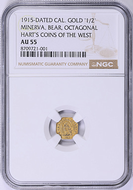 1915-Dated Gold 1/2 California Fractional Gold Hart's Coins of the