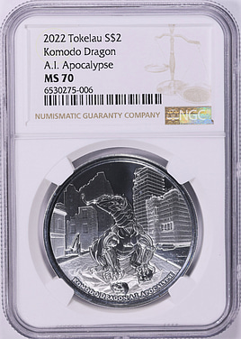 Tokelau Islands 2022 Silver $2 Komodo Dragon A.I. Apocalypse NGC
