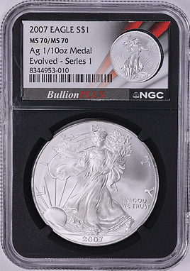 2007 $1 Silver Eagle NGC MS-70/MS-70 (Silver 1/10oz Bullion Plus