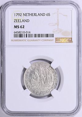 Netherlands - Zeeland 1792 Silver 6 Stuivers KM-90.2 NGC MS-62
