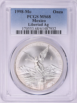 Mexico 1998-Mo Silver Onza Libertad KM-613 PCGS MS-68 (Item