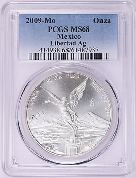 Mexico 2009-Mo Silver Onza Libertad KM-639 PCGS MS-68 (Item