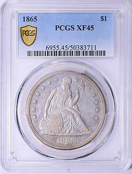 PCGS xf45 民国十六年 稀少 1865 Seated Liberty Silver Dollar PCGS XF-45 (Item 2012924