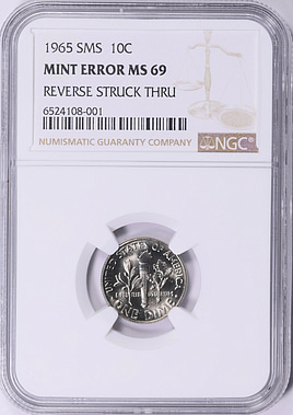 Mint Error 1965 Roosevelt Dime SMS Reverse Struck Through NGC MS