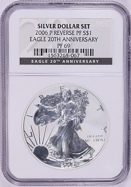 2006-P $1 Silver Eagle 20th Anniversary Reverse Proof NGC Proof-69