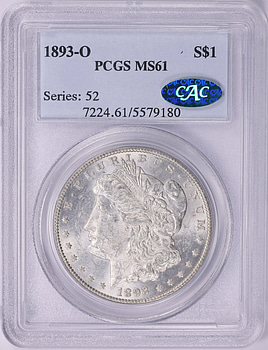 1893-O Morgan Silver Dollar PCGS MS-61 (CAC Green) (Item 2015103
