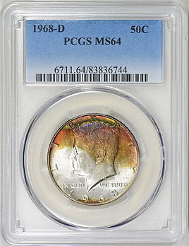 レアMs. Pioneer スエード 14 ネイティブウエスタンUSA 最終値下 1968-D Kennedy Half Dollar PCGS MS-64 (Toned) (Item 2016047