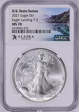2021 $1 Silver Eagle Type 2 NGC MS-70 (U.S. State Series Alaska