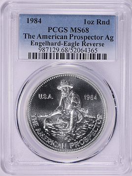 1984 Silver 1oz American Prospector Engelhard Round Eagle Reverse