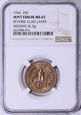 Madvillain USオリジナルＭＤ刻印 Mint Error 1966 Washington Quarter Reverse Clad Layer Missing (4.7
