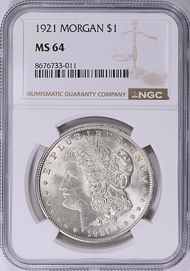 1921モルガンダラー銀貨　NGC MS64 1921 Morgan Silver Dollar NGC MS-64 (Item 2020757