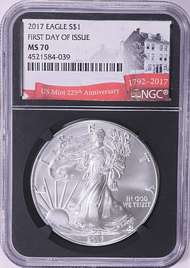 2017 $1 Silver Eagle First Day of Issue NGC MS-70 (Black Retro