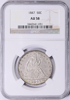1847 Seated Liberty Half Dollar NGC AU-58 (Item 2022377