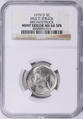 Mint Error 1979-D Jefferson Nickel Multi Struck Broadstruck NGC MS