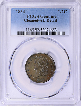 1834 Classic Half Cent PCGS Genuine AU Details (Item 2025012