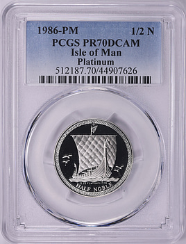 Isle of Man 1986-PM Platinum 1/2 Noble KM-169 PCGS Proof-70 DCAM
