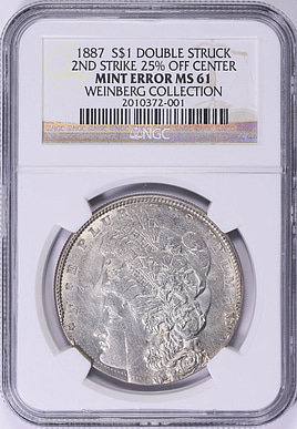 Mint Error 1887 Morgan Silver Dollar Double Struck 2nd Strike 25