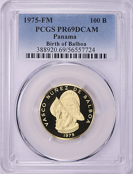 Panama 1975-FM Gold 100 Balboas 500th Anniversary of Vasco Nunez