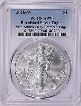 2016-W $1 Silver Eagle Burnished Lettered Edge 30th Anniversary