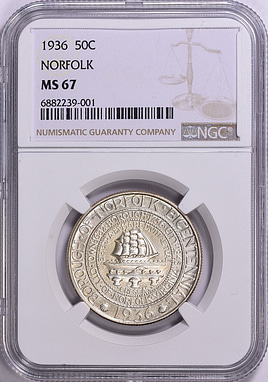 1936 Norfolk, Virginia, Bicentennial Half Dollar NGC MS-67 (Item