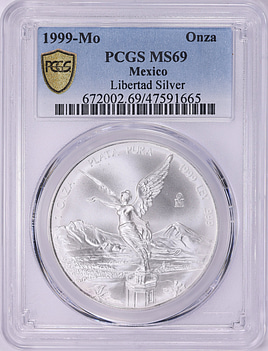 Mexico 1999-Mo Silver Onza Libertad KM-613 PCGS MS-69 (Item