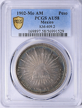 Mexico 1902-Mo AM Silver Peso KM-409.2 PCGS AU-58 (Toned) (Item