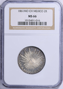 Mexico 1861-Mo CH Silver 2 Reales KM-374.10 NGC MS-66 (Item