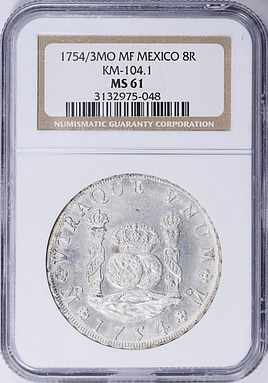 Mexico 1754/3-Mo MF Silver 8 Reales KM-104.1 NGC MS-61 (Item