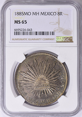 Mexico 1885-Mo MH Silver 8 Reales KM-377.10 NGC MS-65 (Toned