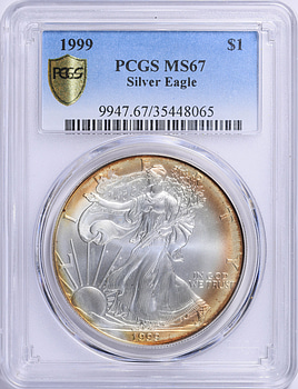 1999 $1 Silver Eagle PCGS MS-67 (Toned) (Item 2042556