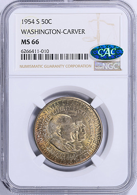 1954-S Carver/Washington Commemorative Half Dollar NGC MS-66 (CAC