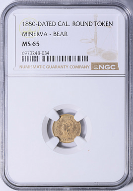 1850-Dated California Gold Token Round Minerva - Bear #5 13mm NGC