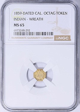 1859-Dated California Gold Token Octagonal Indian #1 - Wreath #4b