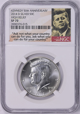 NGC鑑定SP70 2014年D ケネディ50周年記念ハーフダラー シルバーコイン
